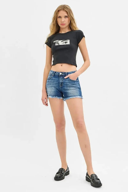 Women's Plus Size Denim Shorts Denim Shorts - Plus Size Low Rise Frayed Hem - Casual