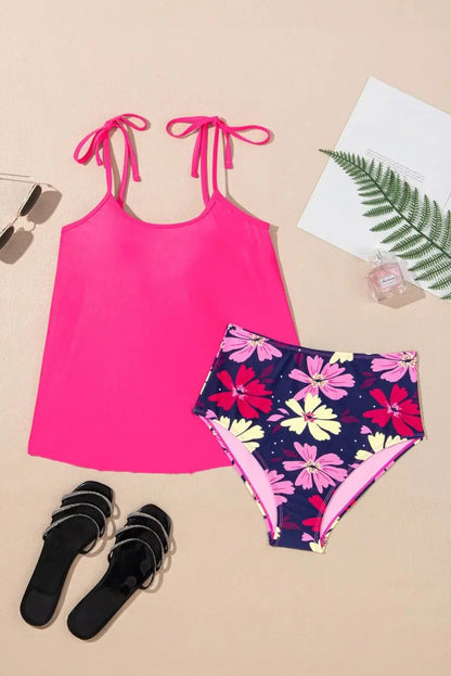 Accessories Love Salve Rose Red Floral Tankini Summer Vacation Women's Swimsuit: Tie Shoulder, Cute