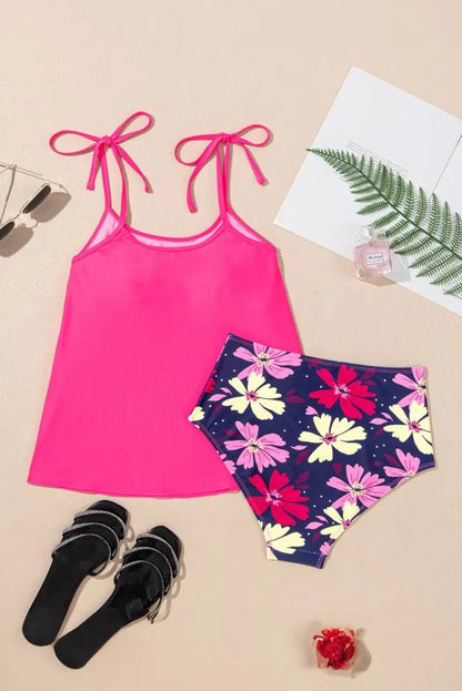 Accessories Love Salve Rose Red Floral Tankini Summer Vacation Women's Swimsuit: Tie Shoulder, Cute