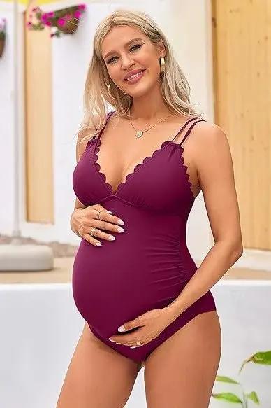 Maternity Swimsuit | Charmo Scallop V Neck Support