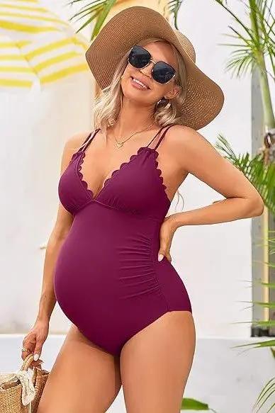 Maternity Swimsuit | Charmo Scallop V Neck Support