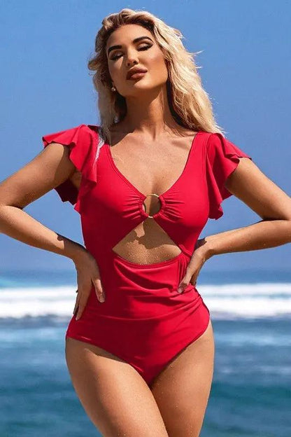 Women's One Piece Swimsuit - Ruffle Cutout Tummy Control - Beach Swimwear
