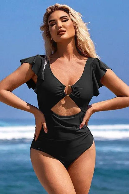 Women's One Piece Swimsuit - Ruffle Cutout Tummy Control - Beach Swimwear