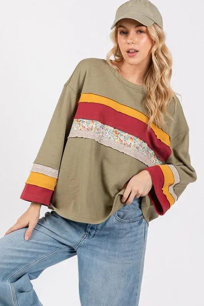T-Shirts Trendsi SAGE+FIG Color Block French Terry Women's T-Shirt USA Shipped