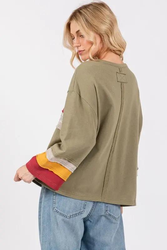 T-Shirts Trendsi SAGE+FIG Color Block French Terry Women's T-Shirt USA Shipped