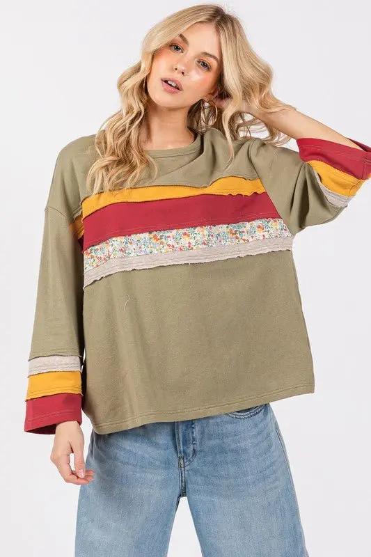 T-Shirts Trendsi SAGE+FIG Color Block French Terry Women's T-Shirt USA Shipped