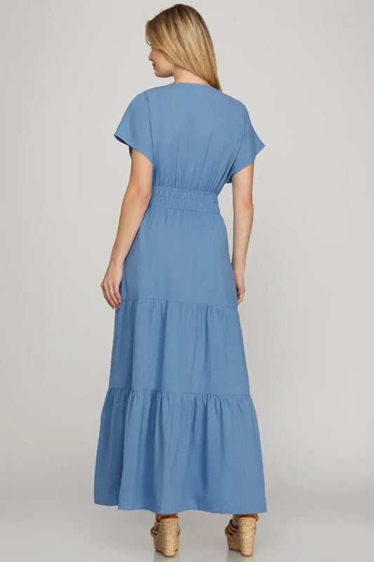 Trendsi Maxi Dress Surplice Tiered with Pockets