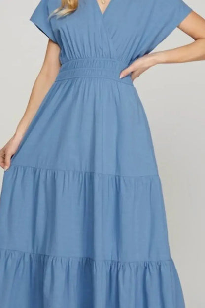 Trendsi Maxi Dress Surplice Tiered with Pockets