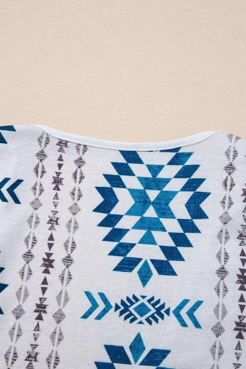 Women's Western Duster Cardigan Women's Cardigan Duster - Sky Blue Aztec Open Front - Western Spring Style