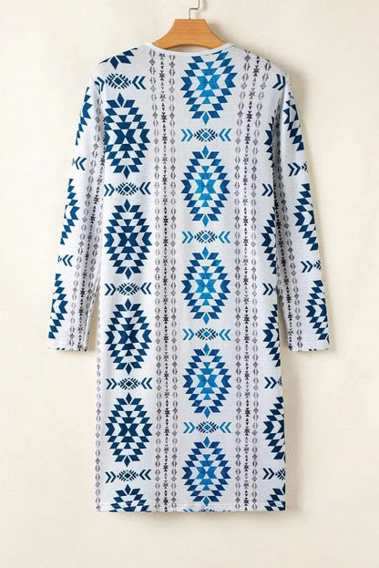 Women's Western Duster Cardigan Women's Cardigan Duster - Sky Blue Aztec Open Front - Western Spring Style