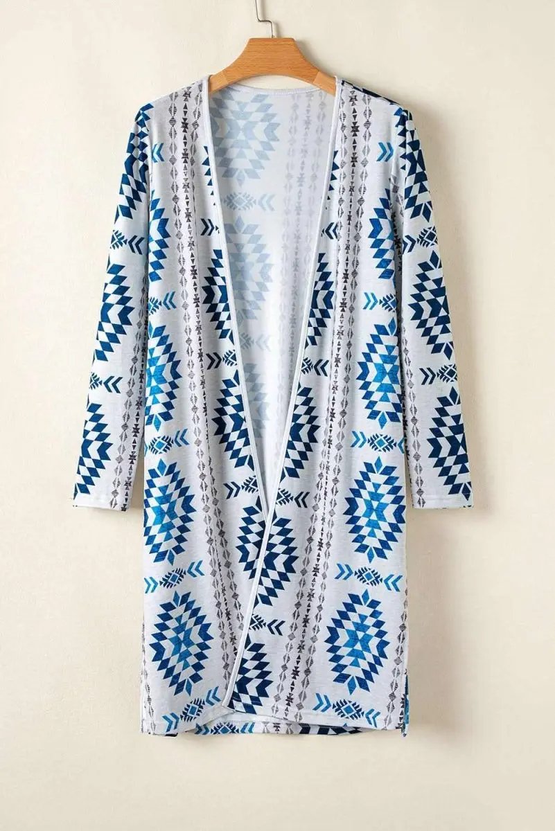 Women's Western Duster Cardigan Women's Cardigan Duster - Sky Blue Aztec Open Front - Western Spring Style