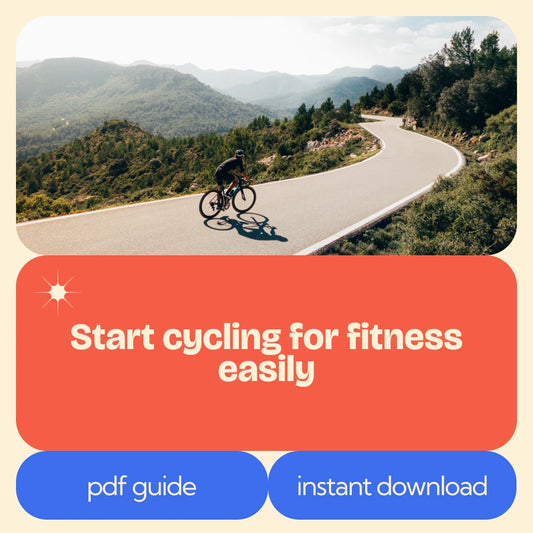 Person cycling on a mountain road with text promoting fitness resources. | Origin Zero