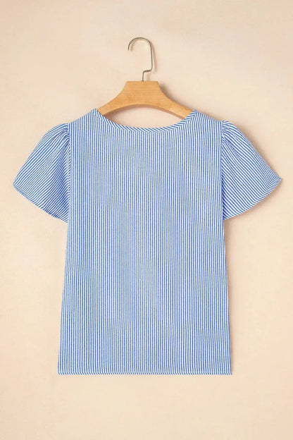 Women's Blouse - Stripe Ruffle Detail - Boho Chic & Comfy Top