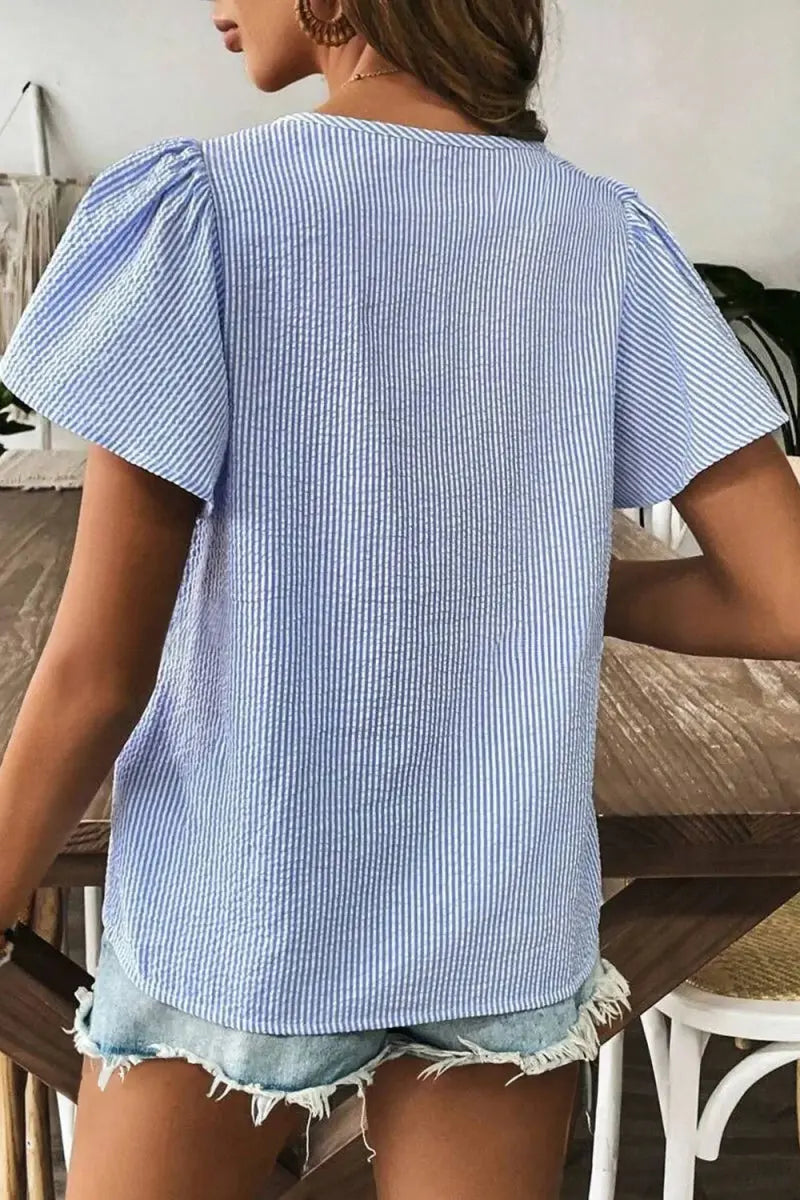 Women's Blouse - Stripe Ruffle Detail - Boho Chic & Comfy Top