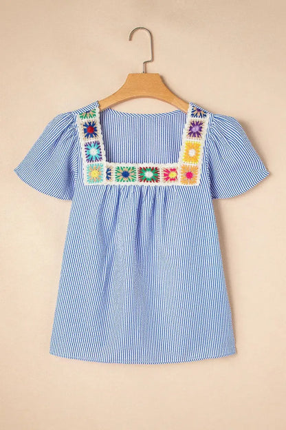 Women's Blouse - Stripe Ruffle Detail - Boho Chic & Comfy Top