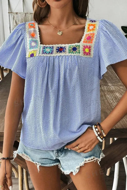 Women's Blouse - Stripe Ruffle Detail - Boho Chic & Comfy Top