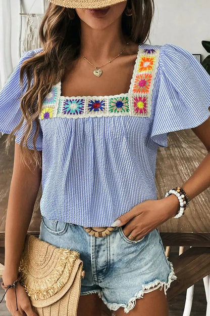 Women's Blouse - Stripe Ruffle Detail - Boho Chic & Comfy Top