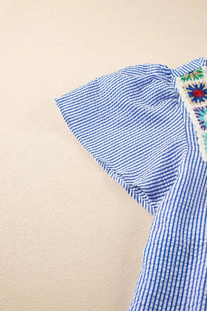Women's Blouse - Stripe Ruffle Detail - Boho Chic & Comfy Top