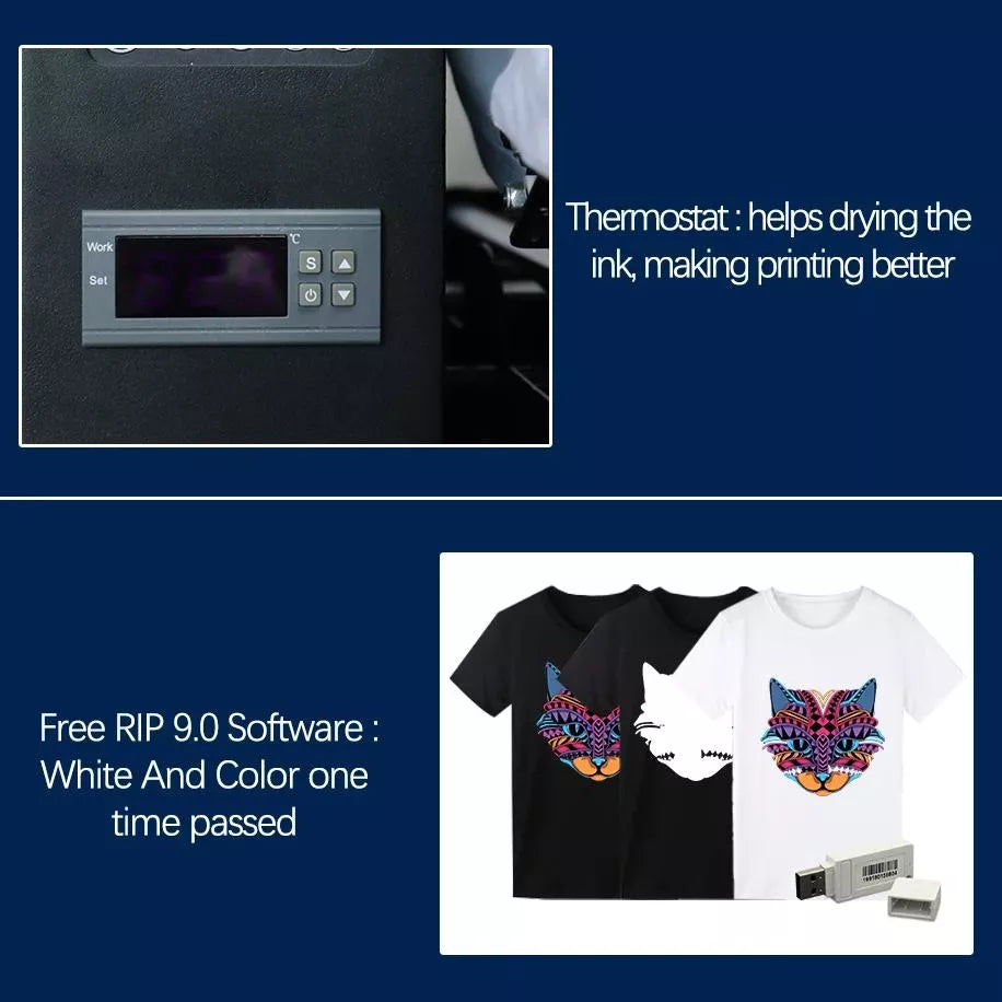 A4 Multicolor Flatbed DTG T-Shirt Printer – Direct-to-Garment Printing for Dark & Light Fabrics