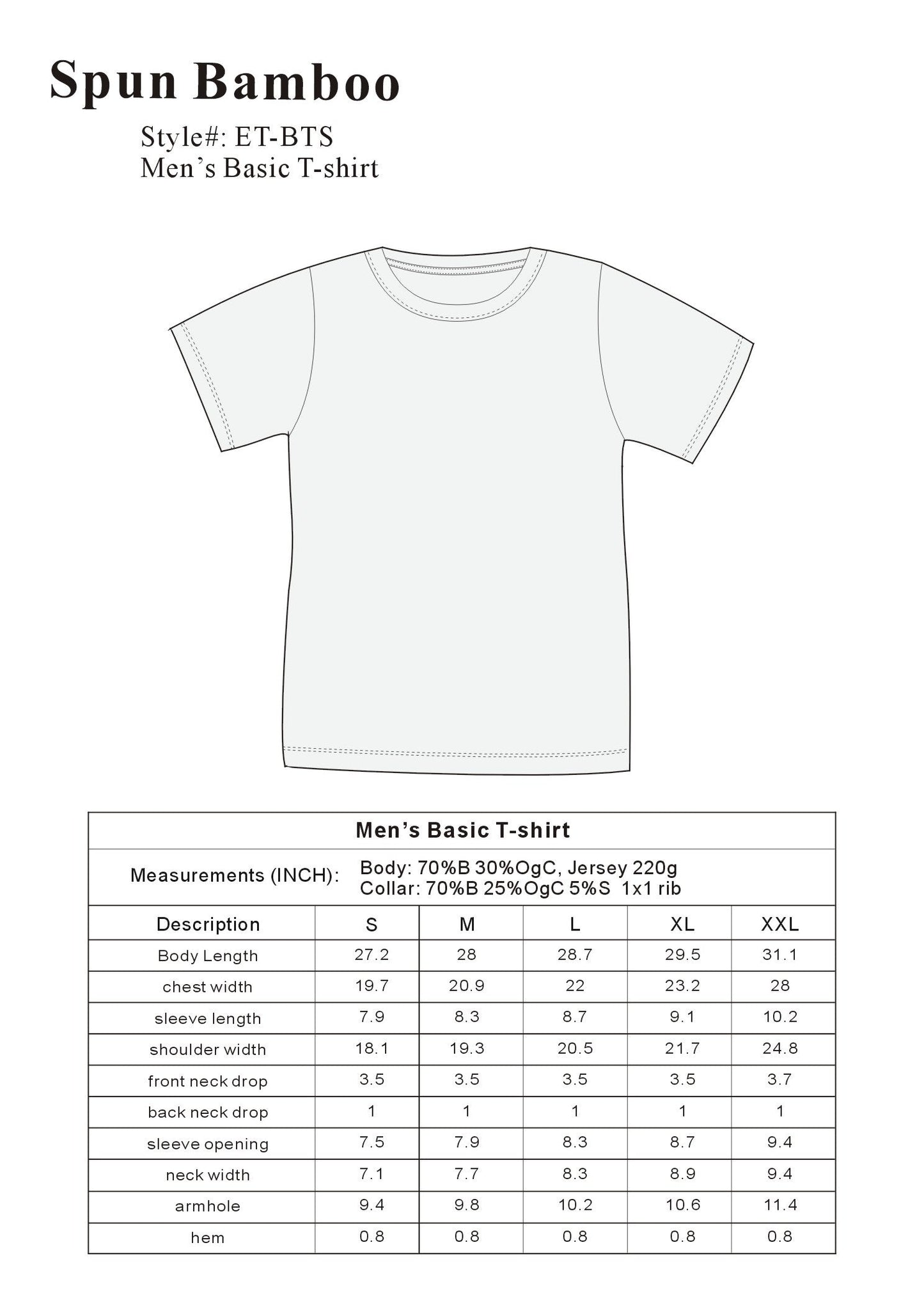 The Original Bamboo Viscose Organic Cotton Short Sleeve T Shirt Classic Cut