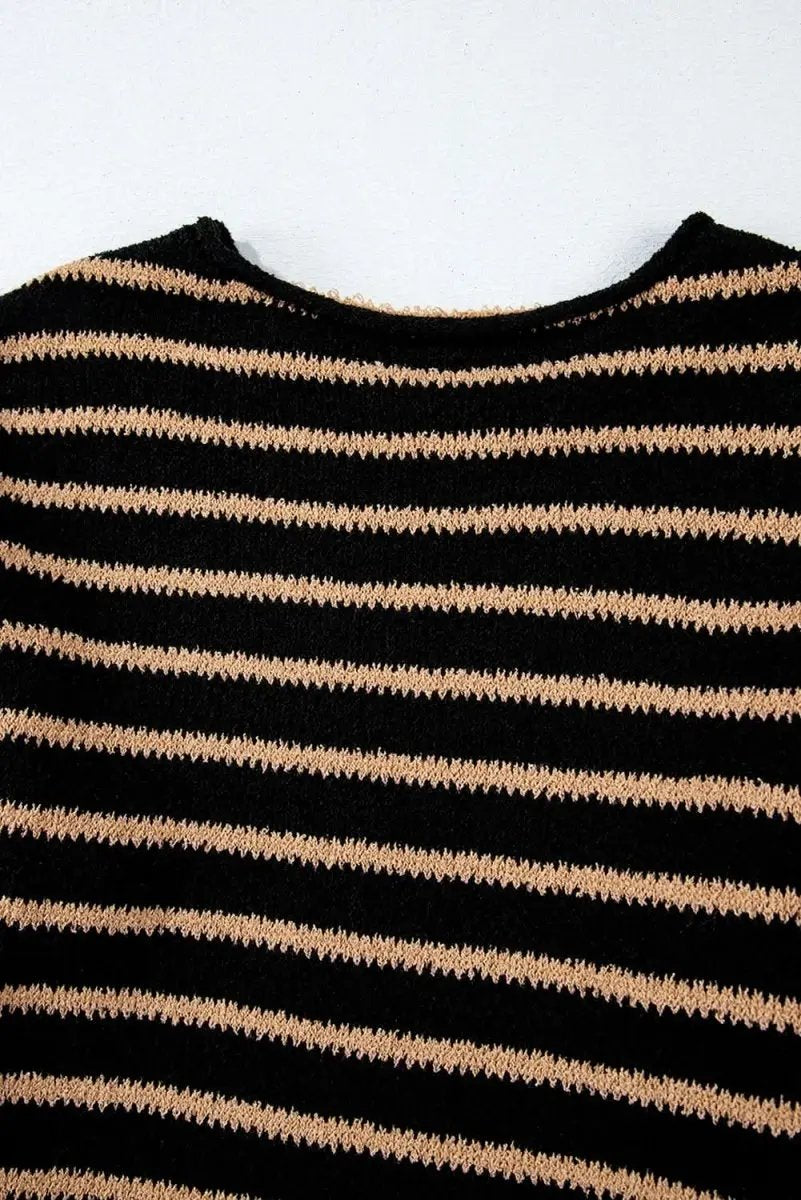 Sweaters Love Salve Black Striped Sweater Women's Casual Winter Top: Oversized & Trendy