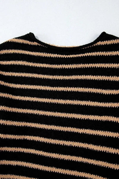Sweaters Love Salve Black Striped Sweater Women's Casual Winter Top: Oversized & Trendy