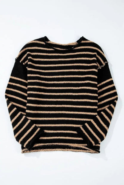 Sweaters Love Salve Black Striped Sweater Women's Casual Winter Top: Oversized & Trendy
