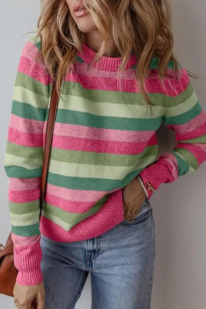 Sweaters YNIQUE Color Block Sweater Women's Fall Fashion Ribbed Knit Top