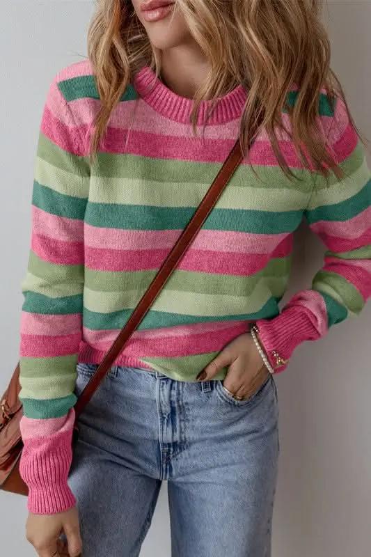 Sweaters YNIQUE Color Block Sweater Women's Fall Fashion Ribbed Knit Top