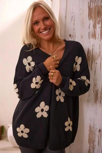 Women's Floral Knitted Cardigan | YNIQUE Black